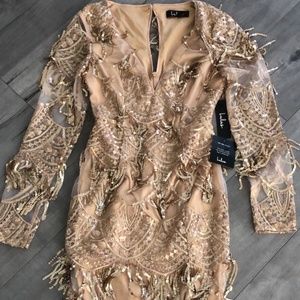 LuLus gold fringe dress